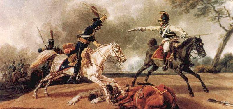 Wilhelm von Kobell Austrian cuirassiers fighting French hussars Spain oil painting art
